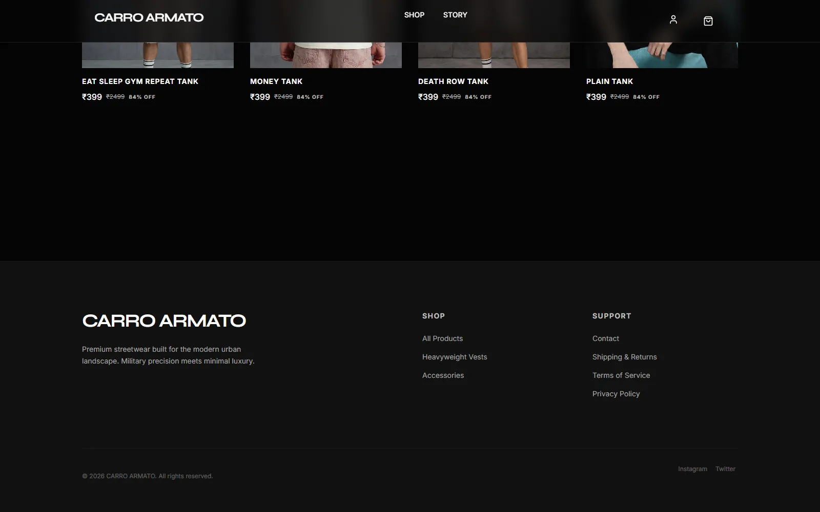 Carro Armato brand story section mid-scroll